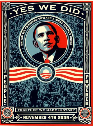 Shepard Fairey Barack Obama " Yes We Did " Sticker 4.  5 " X 6 " - - 2008 Election