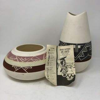 Sioux Pottery Vase Bowl Set Native American Signed Ceramic Unglazed Hand Made
