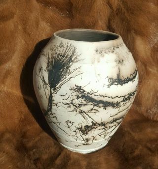 Navajo Native American Indian Horse Hair Pottery Signed Vase Pot