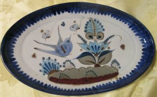 Ken Edwards Mexico Pottery Tonala Oval 16 " Platter Blue Bird & Butterfly Signed