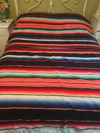 Vintage Mexican Serape Saltillo Blanket 87 X 62