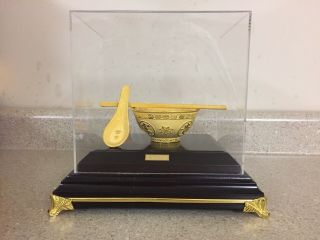 Chinese Bowl,  Spoon,  Chopsticks In Display Case