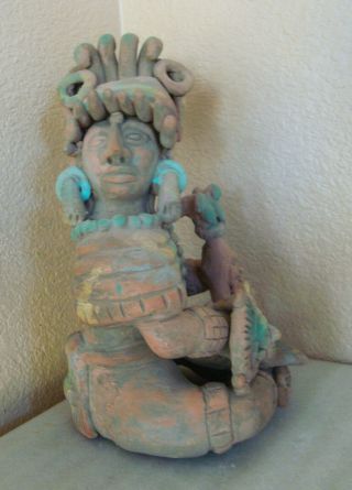 Old Mexican Pottery Red Clay Aztec Mayan Style Primitive Folk Art Figurine 10 " Lg