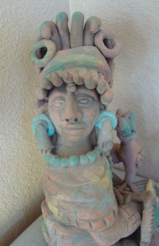 Old Mexican Pottery Red Clay Aztec Mayan Style Primitive Folk Art Figurine 10 