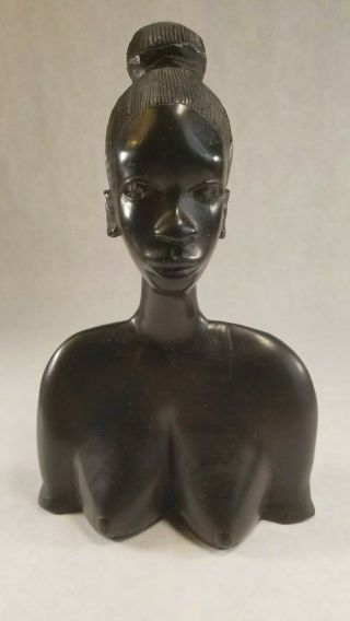 Vintage African Hand Carved Wood Sculpture Female Bust 11  Signed F.  E.  Imangbe