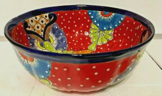 Talavera Bowl Large Mexican Pottery Deep Salad Fruit Dish Serving Folk Art 12 "