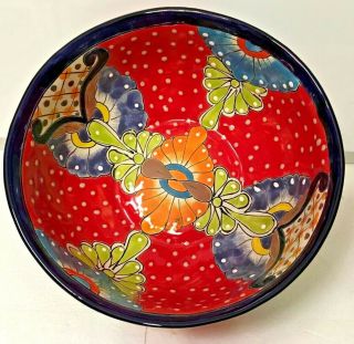 Talavera Bowl Large Mexican Pottery Deep Salad Fruit Dish Serving Folk Art 12 