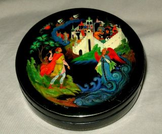 1976 Russian Lacquer Box Palekh Fairytail Art Hand Painted Trinket Box Signed