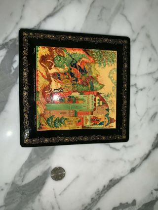 Antique Russian Lacquered Box Paint Decorated Artist Signed
