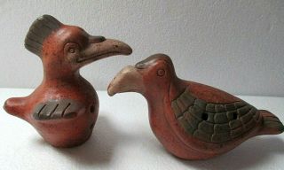 Mexican Pottery Pre Columbian Style Teotihuacan Mayan Aztec Bird Whistle Pair