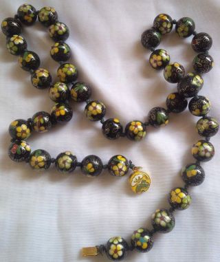 Vintage Chinese 41 Hand Made Cloisonne Enamel Ceramic Round Beads 31 " Necklace