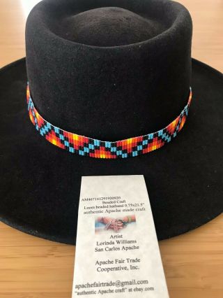 Authentic Apache Craft Loom Beaded Hatband 0.  75x21.  5 " 920