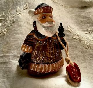 Limited Edition G.  Debrekht - Russian Santa/father Frost Wooden 5 " W/signed Wax Seal
