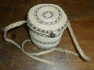 Fine Old Hand Woven African Grass Basket With Shoulder Strap
