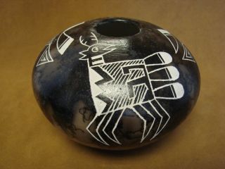 Native American Pottery Hand Etched Pot By Gary Yellow Corn Louis Acoma Pueblo
