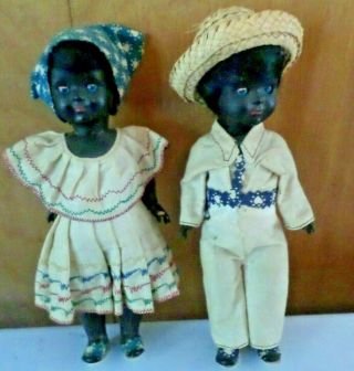 Black Americana 9 Inch Dolls Boy And Girl Folk Art Set Of 2