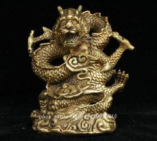 Chinese Folk Feng Shui Bronze Brass Myth Lucky Zodiac Year Dragon Statue