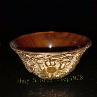 Collect Old Chinese Ox Horn Hand Carving Dragon&phoenix Ox Horn Winebowl Cup