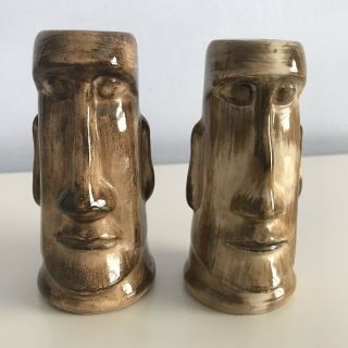 Vintage Kahiki Supper Club Salt & Pepper Shakers Tiki Easter Island Moai Heads