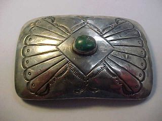 Navajo Sterling Silver & Green Malachite Hand Made Belt Buckle