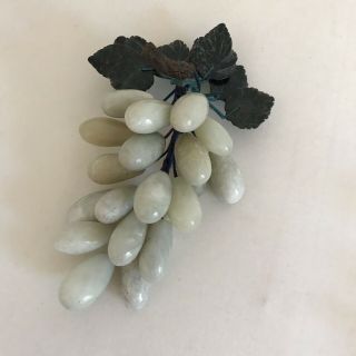 2 VINTAGE CHINESE JADE GREEN GRAPE CLUSTERS with STONE LEAVES 2