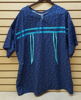 Homemade 2xl Dark Blue Native American Indian Ribbon Dance Shirt