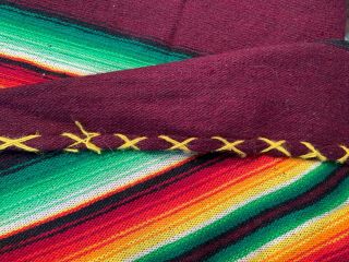 Vintage Mexican Serape Saltillo Striped Wool Rug Blanket Southwest 82 " X 56 "