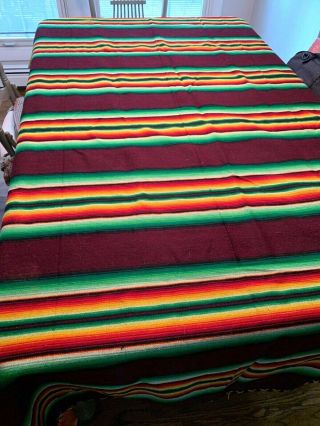 Vintage Mexican Serape Saltillo Striped Wool Rug Blanket Southwest 82 