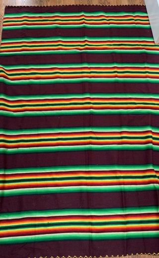 Vintage Mexican Serape Saltillo Striped Wool Rug Blanket Southwest 82 