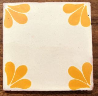 40 Talavera Mexican Pottery Tile 4 " Classic Geometric Yellow Gold Ville White