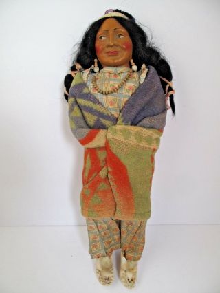 Vintage Skookum Girl Doll Dressed In A Beacon Blanket Beads Etc 15 "