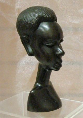 Hand Carved AFRICAN TRIBAL MAN HEAD Ebony Wood Statue Bust Warrior Hunter 3