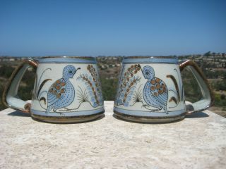 Vintage Ken Edwards Tonala El Palomar Pottery Large Mugs Blue Birds Mexico