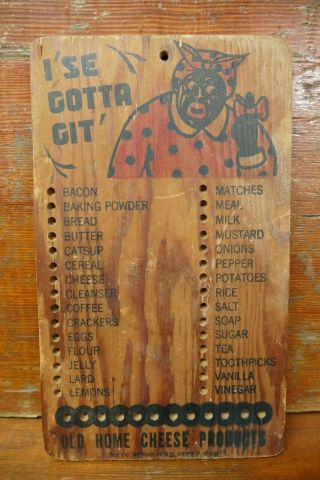 1930’s Aunt Jemima Black Americana Wood Shopping Grocery List Board - No Pegs