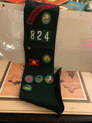 Vintage Girl Scout Sash With Badges & Pin Toledo Council.  Ohio