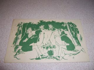 1940s Girl Scout Camp,  Toasting Marshmallows Over Campfire Vtg Postcard