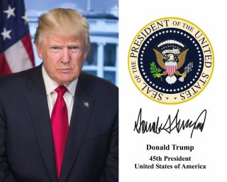 President Donald Trump Presidential Seal 8 X 10 Photo With Seal & Signature