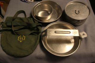 Vintage Girl Scout " Mess Kit " With Shoulder Style Carrying Pouch