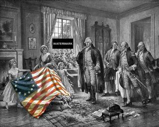 President George Washington Betsy Ross American Flag U.  S.  History 8 X 10 Photo
