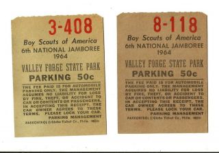 1964 Boy Scouts National Jamboree Valley Forge 2 Parking Stubs