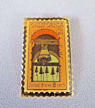 Usps California 1769 - 1969.  Gold Hue Clear Coated Stamp Collectible Lapel Pin