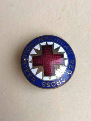 Vintage American Red Cross Volunteer Pin Badge Cobalt Border