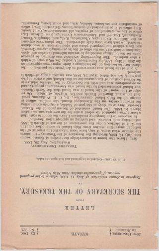 Letter From Secretary Of The Treasury 1888 Quarantine Station On Ship Island