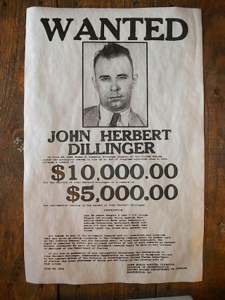 (677) Gangster John Dillinger Indiana Gangster Wanted Fbi Novelty Poster 11 " X17 "