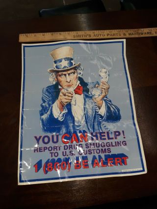 1980s Drug Smuggling Era Uncle Sam U.  S.  Customs Poster