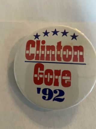 Presidential Pin Back Button Bill Clinton Gore Campaign 1992 Candidate Political