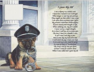 K - 9 Service Guardian Police Dog Personalize Poem Tribute