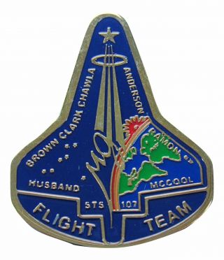 Nasa Pin Vtg Sts - 107 Flight Team - Space Shuttle Columbia Mccool Husband Chawla