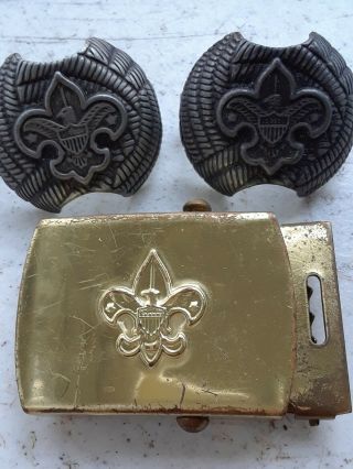 Solid Brass Cub Scout Belt Buckle Made In The Usa.  With 2 Scarf Slides