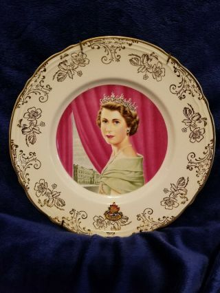 Queen Elizabeth 1953 Coronation Collector Plate By W Adams & Sons England 22 Kt